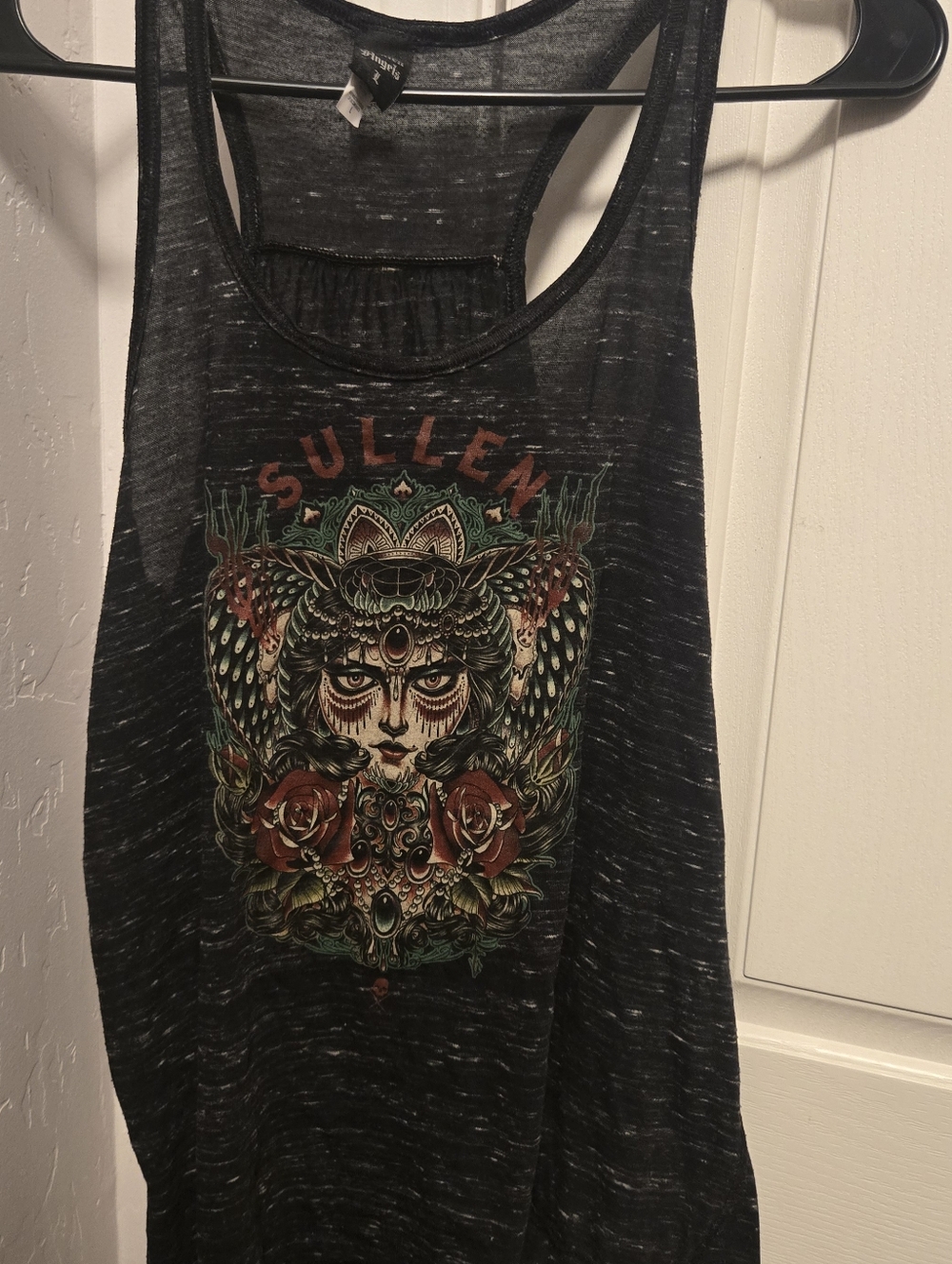 3 Tops /Black Graphic Racerback Tank Top - Floral Goddess Print